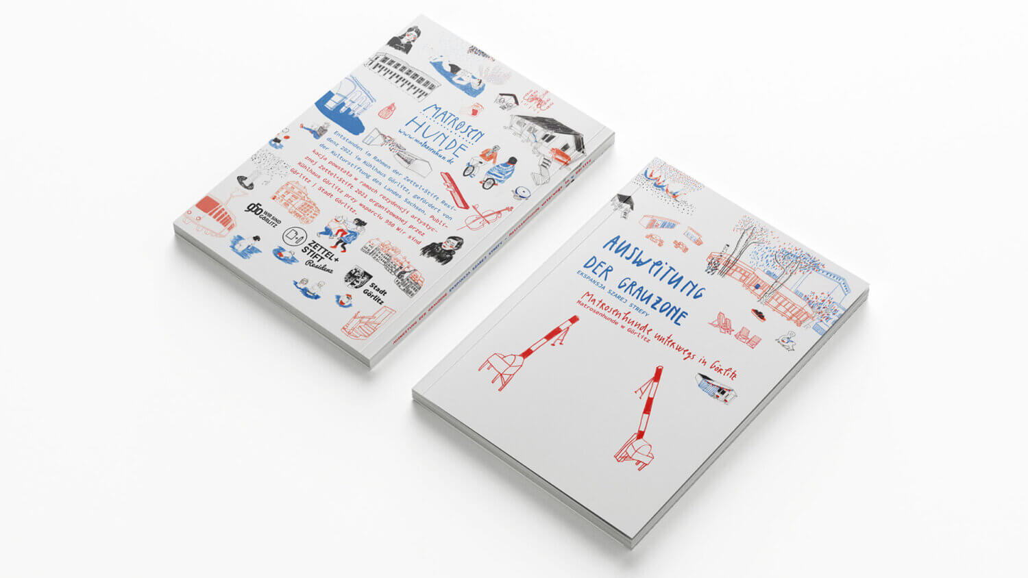 Buchcover, Ausweitung der Grauzone, Matrosenhunde unterwegs in Görlitz, Matrosenhunde unterwegs,Bücher, Reihe, Matrosenhunde, Textgestaltung, Studio, Berlin, Illustration und Text aus Berlin, Künstlerinnenkollektiv, Kunstprojekte, Illustrationskunst, Alltagspoesie, Kunstkarten, Bücher, Buch, Publikationen, Kunstbücher, Kunstbuch, Kunstresidenz, artist in residence, alltagspoesie,