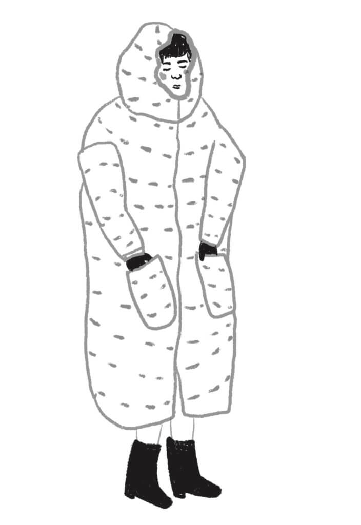 Matrosenhunde, Illustration, Kleine Krisen, Bürgerliche Dämmerung, Daunenmantel, Frau Flinta*