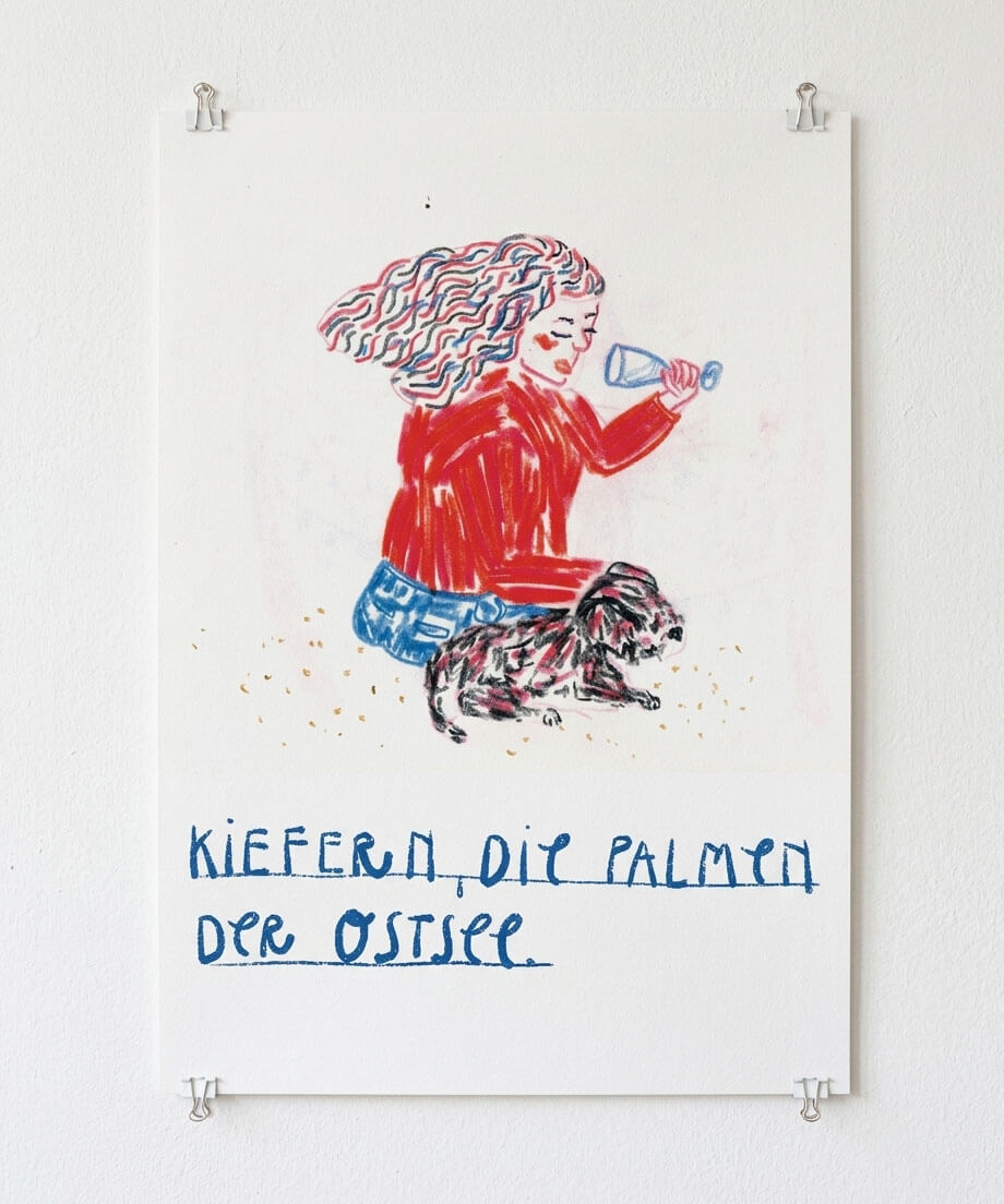 Faksimile, print, Druck, Fine Art Print, illustration, Kiefern, Palmen, Ostsee, Hund, Sekt, Frau, Flinta*