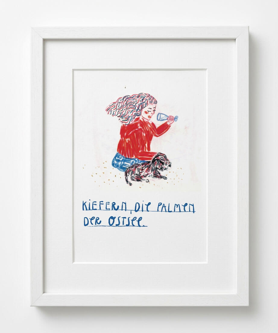 Faksimile, print, Druck, Fine Art Print, illustration, Kiefern, Palmen, Ostsee, Hund, Sekt, Frau, Flinta*