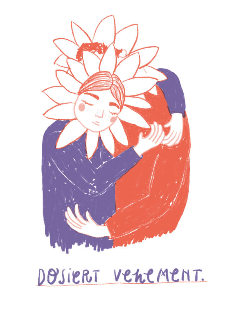 Matrosenhunde, Wochenkalender, Illustration, Dosiert vehement. Umarmung, Sonnenblumen, Gefühle, Emotionen füreinander da sein, Unterstützung, Support, Halt geben,
